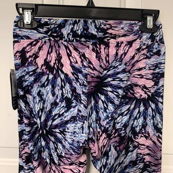 Hot Kiss Soft Touch Performance Leggings Blue/Pink/White Geometric Print Sz M - Picture 5 of 10